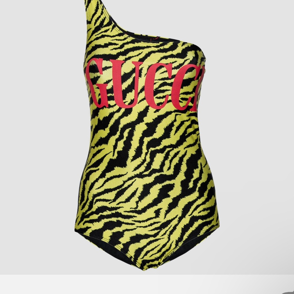 Gucci Yellow and Black Zebra Print Swimsuit